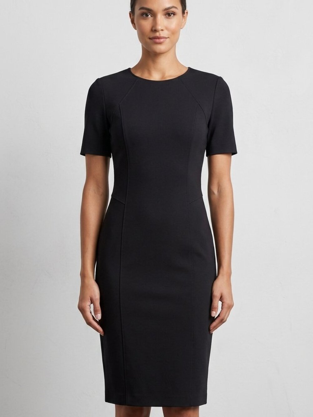 T Tahari Black Sheath Dress Short Sleeve Crew Neck Work Office Size 4 / Small - Picture 2 of 7